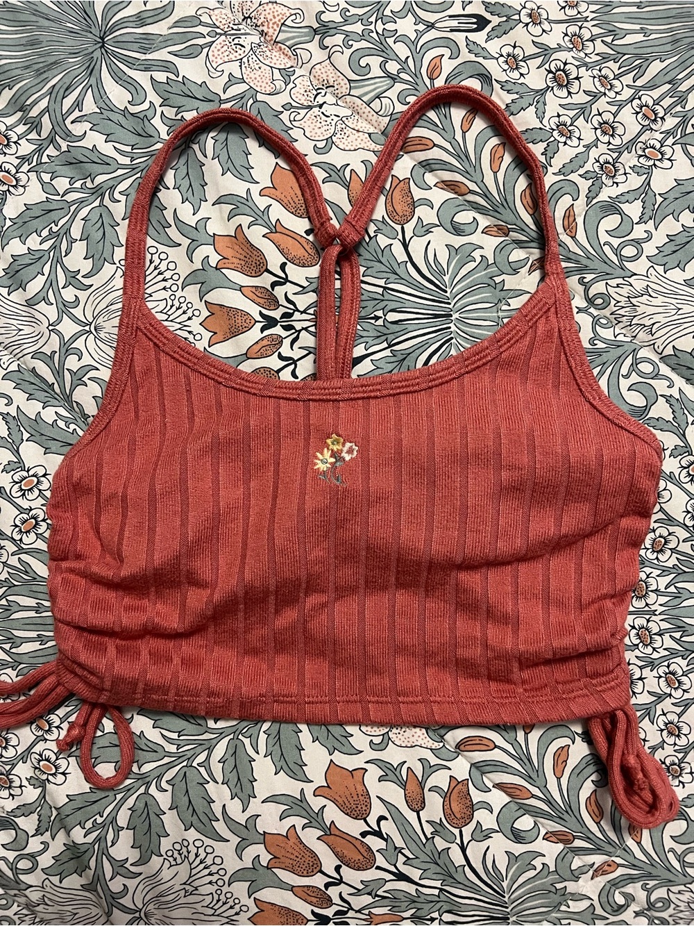 Gilly Hicks Rust Ribbed Tie-Back Crop Tank